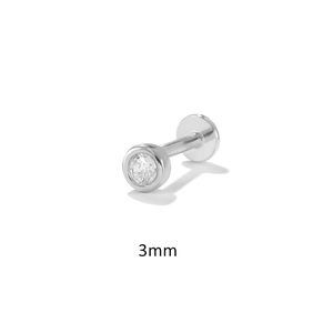 Detailed view of 3mm silver cartilage stud featuring a sparkling round zircon and flat back