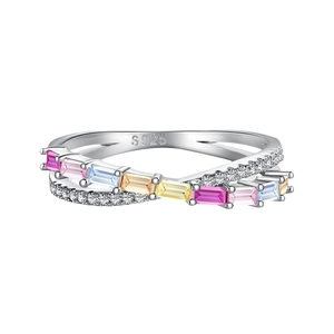 S925 sterling silver ring with colorful zircon stones on a clean white background