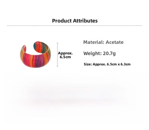 Détails de taille du bracelet rayé en acétate coloré pesant 20,7g et large de 6,5cm