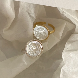 Minimalist 925 sterling silver open rings with angel relief shell in gold and silver
