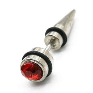 Clou d'oreille punk en acier 316L avec strass rouge et anneaux en caoutchouc noir