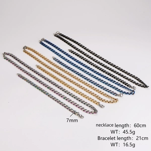 7mm Stainless Steel Cuban Link Jewelry Set in Multi, Gold, Blue, and Black Finishes