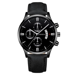 Montre À Quartz Pour Homme Business Casual Style Chronographe Calendrier Affichage Date Bracelet En Cuir Boîtier Métal Cadran Rond