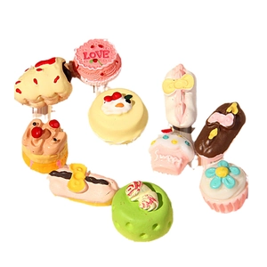 9pcs assorted resin mini cake and macaron set for DIY dollhouse and phone case decor