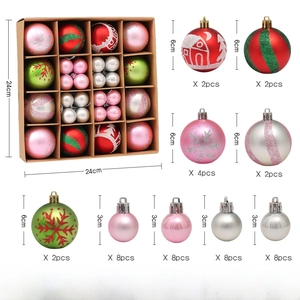 Detailed size guide for 44-piece Christmas ball set with 6cm and 3cm painted ornaments