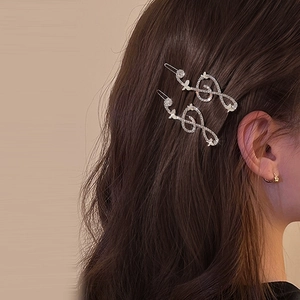 Elegant Treble Clef Musical Note Hair Clip Rhinestone Butterfly Alloy Side Clip For Women Sweet Styling Accessory