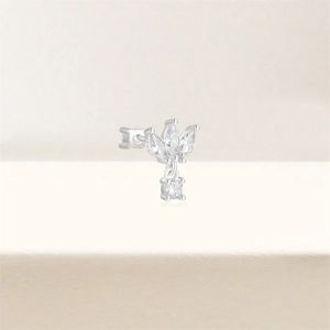 Close-up of S925 sterling silver lotus crown stud earring with marquise cut gems