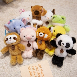 Cute Animal Plush Keychain Bag Charm Soft Stuffed Panda Elephant Capybara Pig Rabbit Doll Pendant Ornament For Backpack