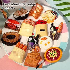 Realistic Simulation Food Refrigerator Magnets Resin Bread Pizza Wine Basket Miniature DIY Crafts Accessory Ornament Magnetic