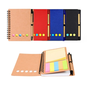 Spiralnotizbuch-Set mit Haftnotizen und Stift, in vier Farben für den Büroalltag