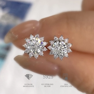 Sunflower Moissanite Stud Earrings With 925 Sterling Silver Earring Post D Color VVS1 Elegant Floral Jewelry For Women