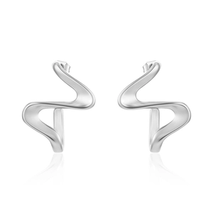 French vintage silver titanium steel irregular wavy geometric earrings on white base
