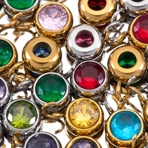 Colorful 7mm round crystal zircon pendants with gold and silver stainless steel bases