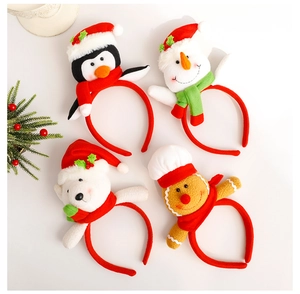 Lot de quatre serre-têtes de Noël avec peluches pingouin, bonhomme de neige, ours et biscuit
