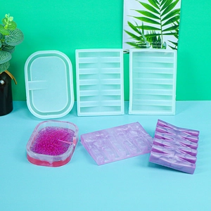 DIY silicone soap dish mold set showing oval and textured resin casting results