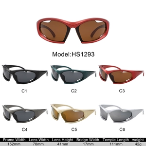Y2K steampunk wrap-around sports sunglasses HS1293 with aerodynamic streamlined frame