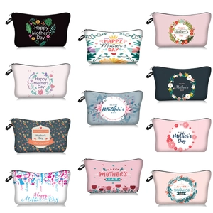 Mother's Day Makeup Bag Floral Print Polyester Zipper Cosmetic Pouch Portable Travel Organizer Gift For Mom