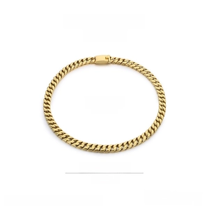 Detail view of 12mm gold stainless steel Cuban chain necklace with dimensions and weight