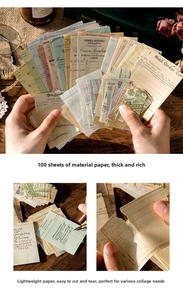 Detail of 100 vintage scrapbook papers with French letters and textures for DIY journal art