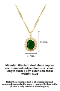 Dettagli delle dimensioni della collana vintage con pietra ovale verde in acciaio titanio