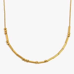 Minimalist 18K gold plated stainless steel necklace featuring bead and tube chain design