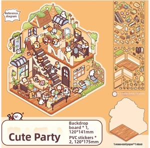 Detail view of Cute Animal Party 3D DIY sticker kit with PVC sheets and 120x141mm backboard