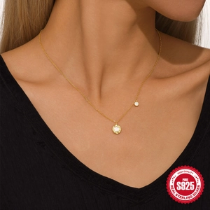 Elegant S925 sterling silver gold necklace with sunflower and diamond pendants on a model