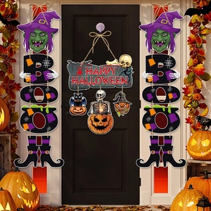 Halloween door banner set with witch designs and Happy Halloween pumpkin signs