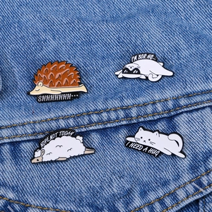 Cute Cartoon Animal Enamel Pins Alloy Hedgehog Cat Sheep Witty Quotes Brooches Badges For Clothes Backpack Decoration Gift