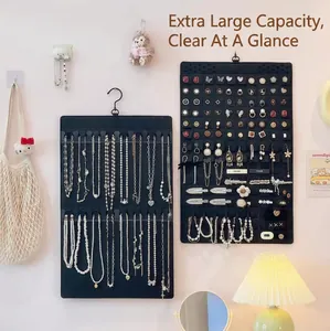Felt Jewelry Organizer Hanging Bag Wall Mounted Earring Holder For Necklaces Sunglasses Storage With Rotating Hook