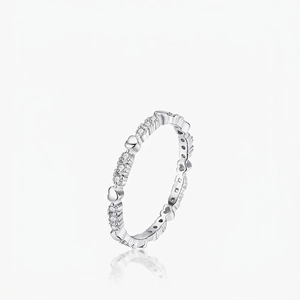 925 Sterling Silver Heart Ring For Women Minimalist Alternating Pave Cubic Zirconia Eternity Band Sweet Romantic Jewelry