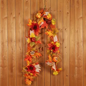 Ghirlanda Autunnale Artificiale Foglia Acero Zucca Girasole Raso Tessuto Schiuma Maglia Vite Per Halloween Ringraziamento