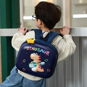 Cute dark blue dinosaur hardshell backpack for toddlers with crown and 3D cartoon pattern