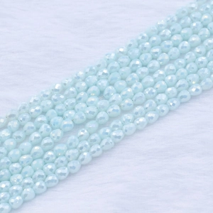 Light blue strawberry facet bead strand with iridescent finish for DIY jewelry