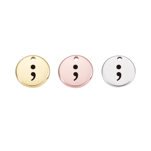Semicolon Symbol Round Pendants Mirror Polished Stainless Steel Charms For DIY Necklace Bracelet Jewelry Making Accessories