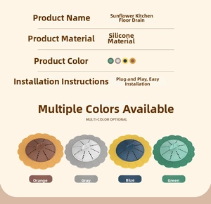 Detailed view of sunflower shaped silicone drain covers in four different colors