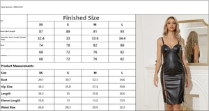 Tableau des tailles et mesures pour la robe moulante en cuir PU noir avec lacets