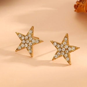 Sparkling gold star stud earrings with full zircon inlay in high-quality stainless steel