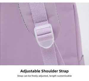 Detail view of adjustable high-density nylon shoulder straps with purple texture