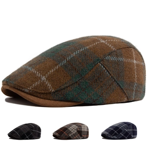Vintage British Plaid Wool Blend Ivy Cap For Men Women Winter Warm Adjustable Flat Cap Newsboy Beret Hat