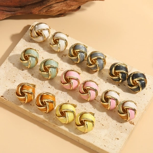 Vortex Knot Stud Earrings Copper Enamel Colorful Geometric Sphere Vintage French Style Accessories For Women
