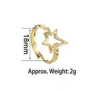 Titanium steel 14K gold hollow star open ring with 18mm diameter and 2g weight