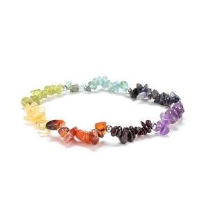 Natural crystal stone stretch bracelet with colorful irregular beads and metal accents