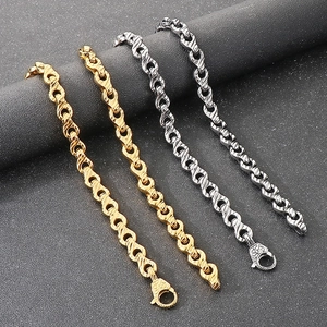 Punk vintage style stainless steel interlocking handcuffs chain bracelet in gold and silver