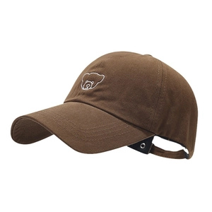 Outdoor ponytail baseball visor with bear embroidery in breathable brown cotton fabric