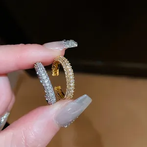 Luxurious gold and silver twisted open rings with zircon micro-pave setting for women