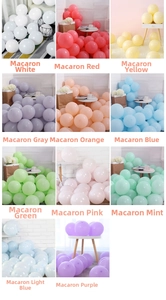 Detailed palette of matte pastel macaron balloons in eleven assorted party colors
