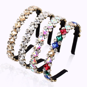 Luxury Baroque Rhinestone Headband Crystal Padded Hair Hoop Vintage Wedding Party Hair Accessories For Women Handmade