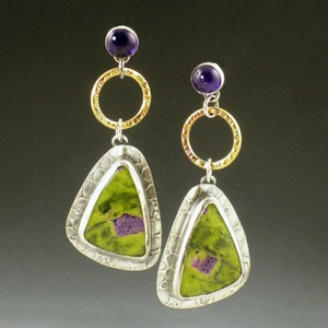 Boucles D'Oreilles Pendantes Bohèmes Vintage Avec Améthyste Naturelle Et Pierre Gemme Métal Martelée Géométrique Pour Femmes