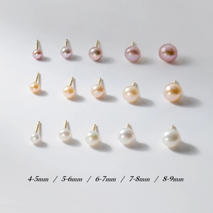 Detailed comparison of freshwater pearl earrings in purple gold and white from 4-9mm